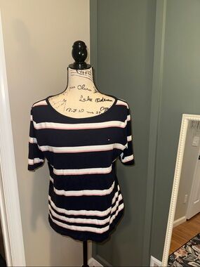 Tommy Hilfiger Navy, White & Pink Striped Women’s Tee